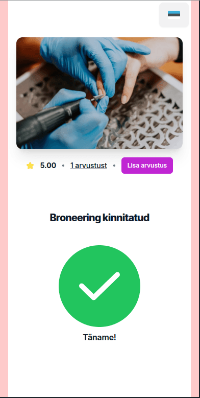 Kinnitatud broneering kliendi telefonis