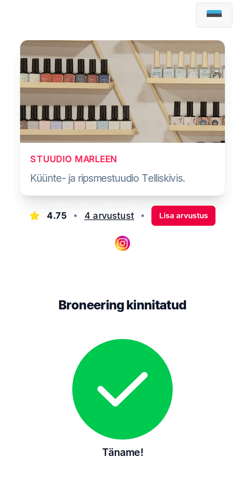 Kinnitatud broneering kliendi telefonis