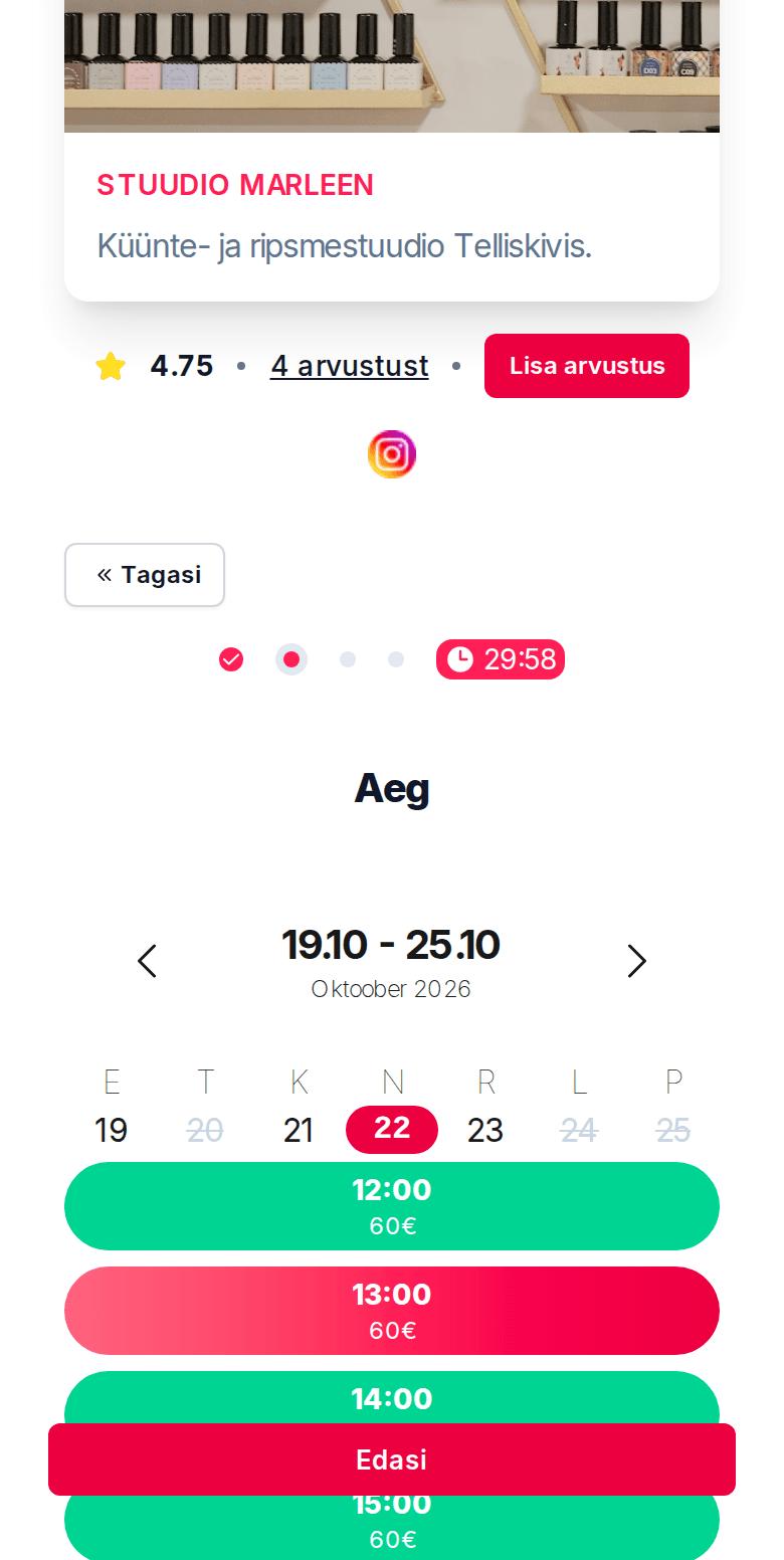 Aja valiku samm kliendi broneerimislehel