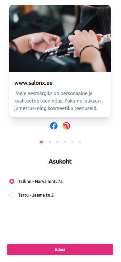 Asukoha valiku samm kliendivaates